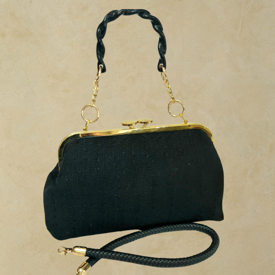 Sardunya Model Siyah Renk  Kumaş Tasarım Çanta