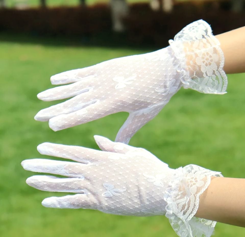 Leydi İnci Beyaz Organze Fiyonklu Eldiven