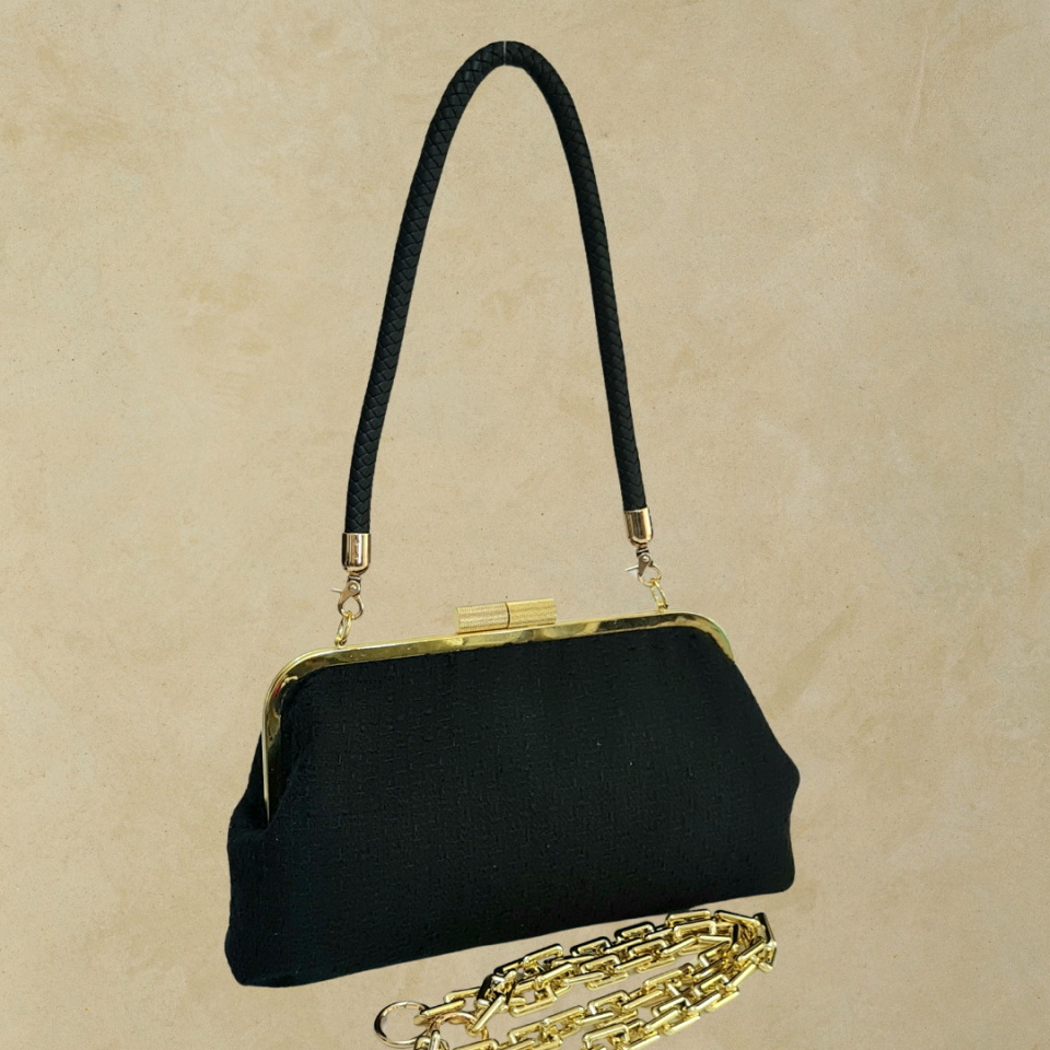 Sardunya Model Siyah Renk Kumaş Tasarım Çanta