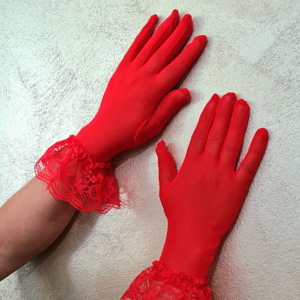Leydi Kırmızı Organze Eldiven