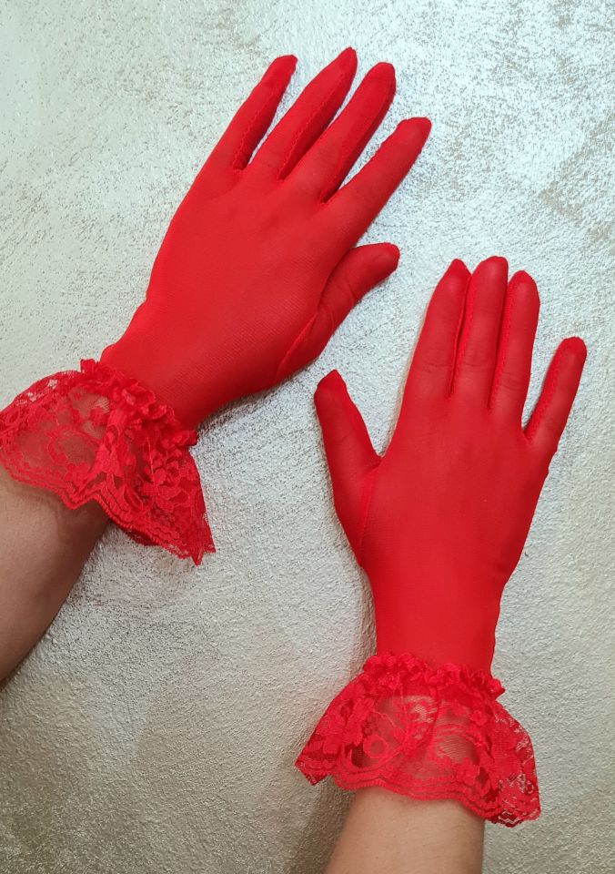 Leydi Kırmızı Organze Eldiven