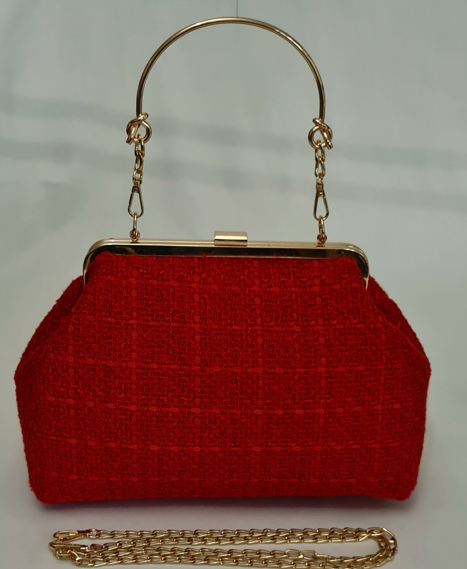 Sardunya Model Koyu  Kırmızı Renk Kumaş Tasarım Çanta