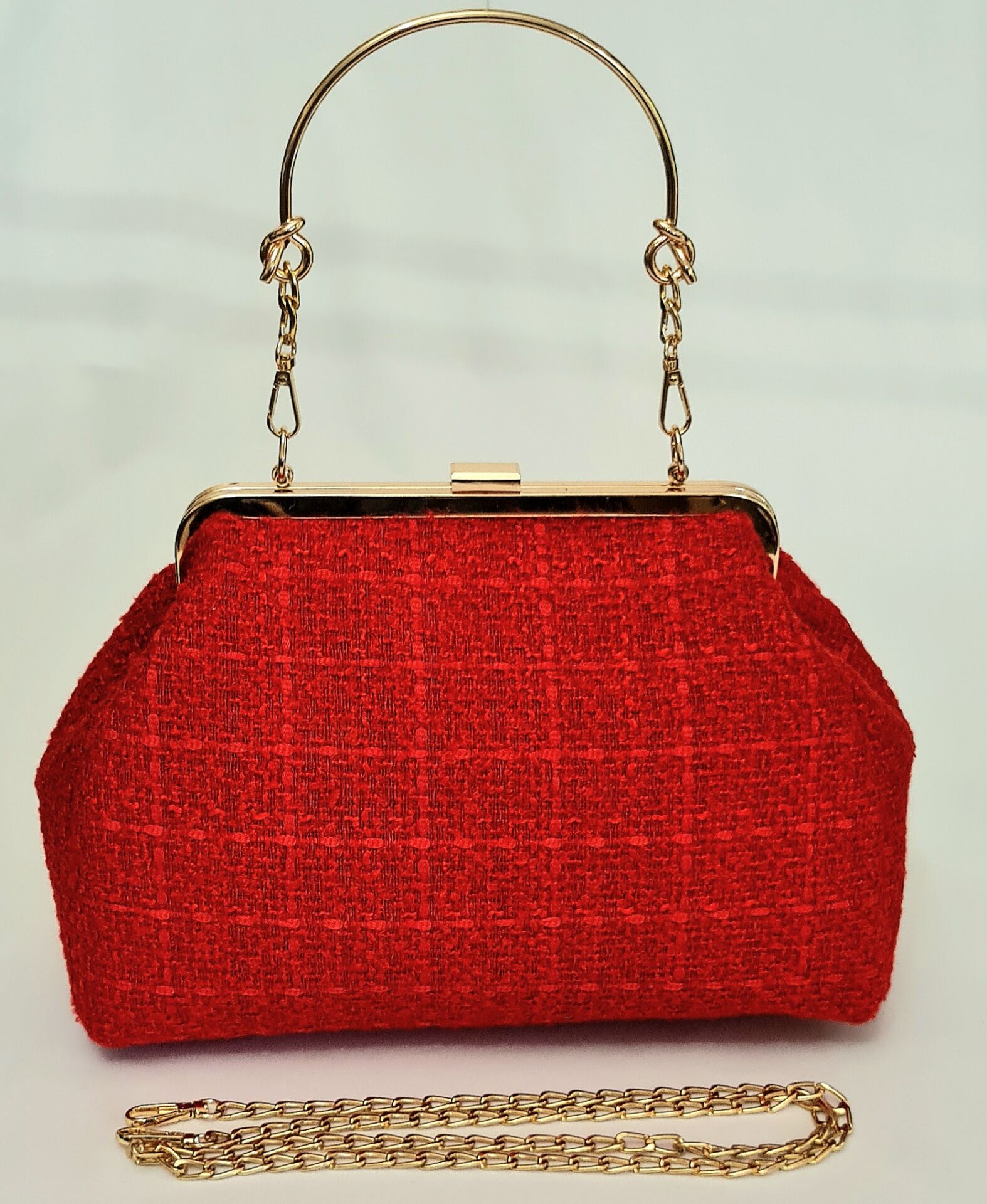 Sardunya Model Koyu  Kırmızı Renk Kumaş Tasarım Çanta