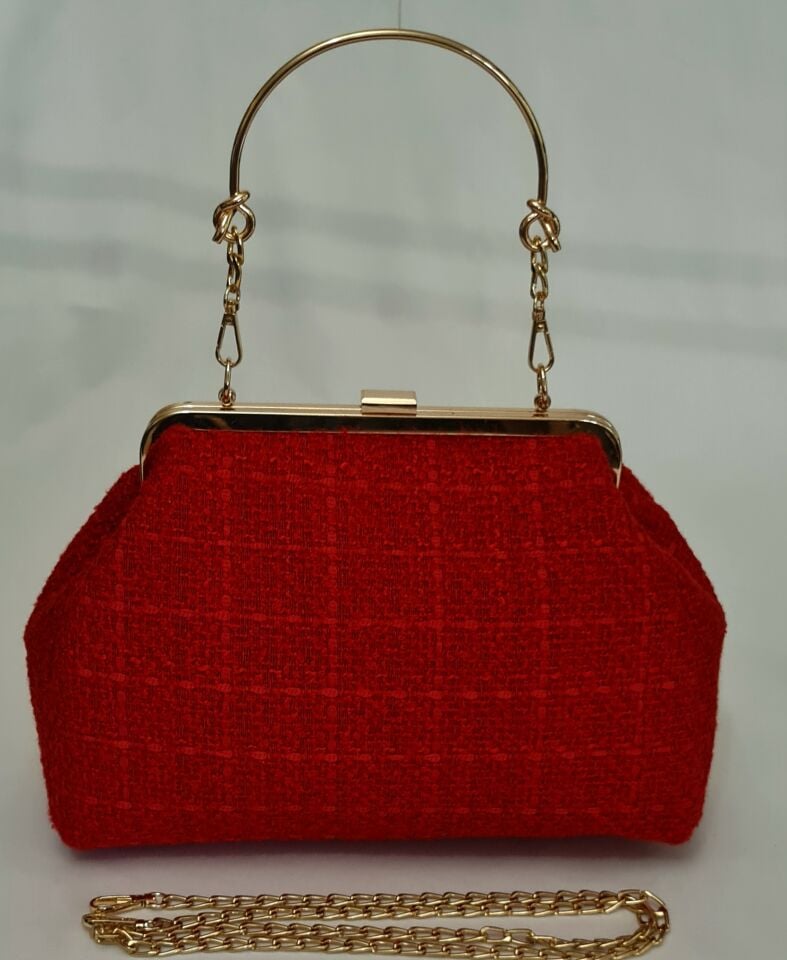 Sardunya Model Koyu  Kırmızı Renk Kumaş Tasarım Çanta