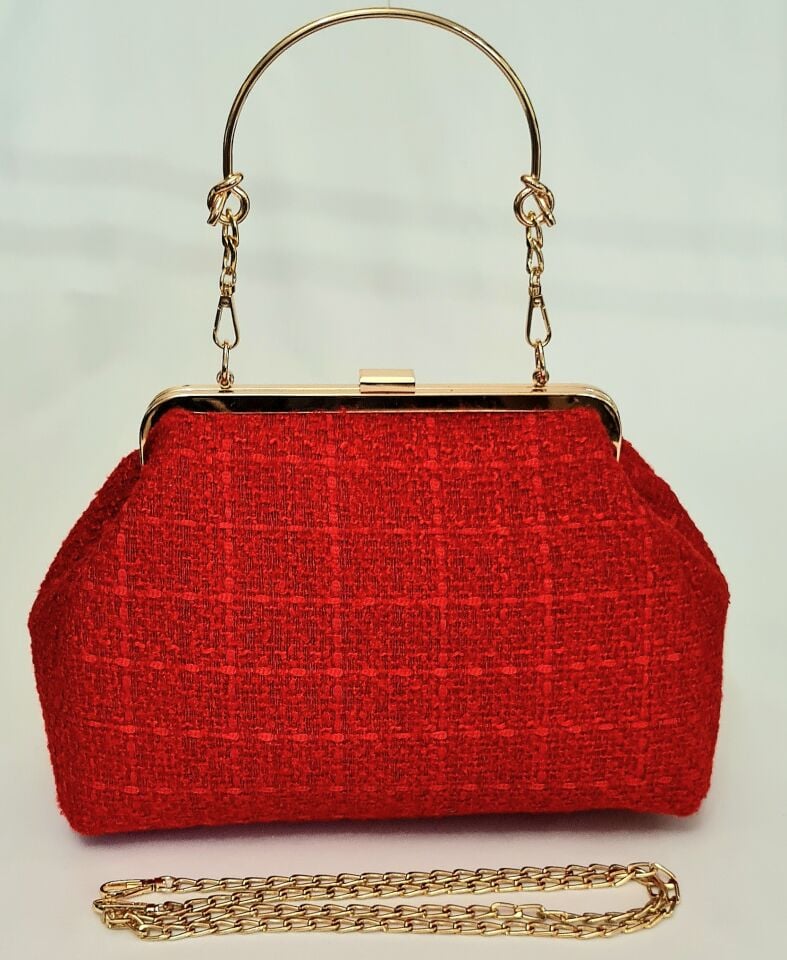 Sardunya Model Koyu  Kırmızı Renk Kumaş Tasarım Çanta