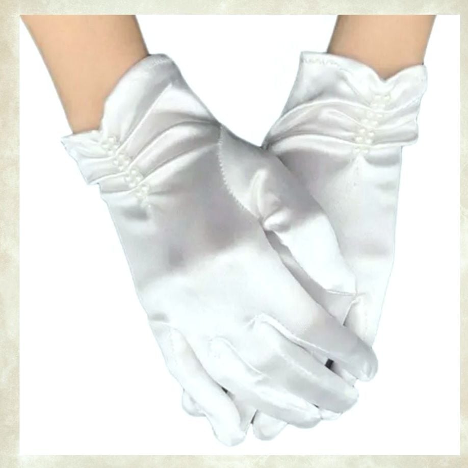 Opera Beyaz Saten  İncili Eldiven