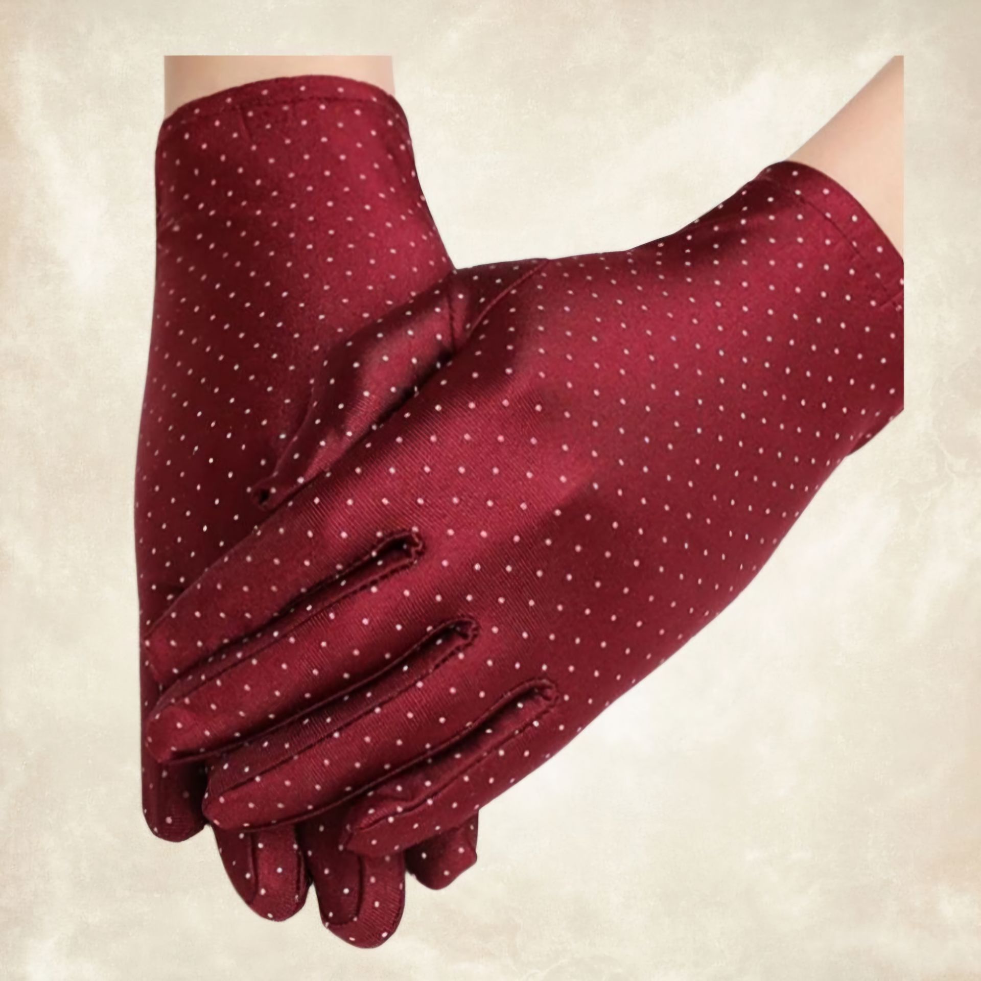 Opera Bordo Renk Puantiyeli Saten Eldiven
