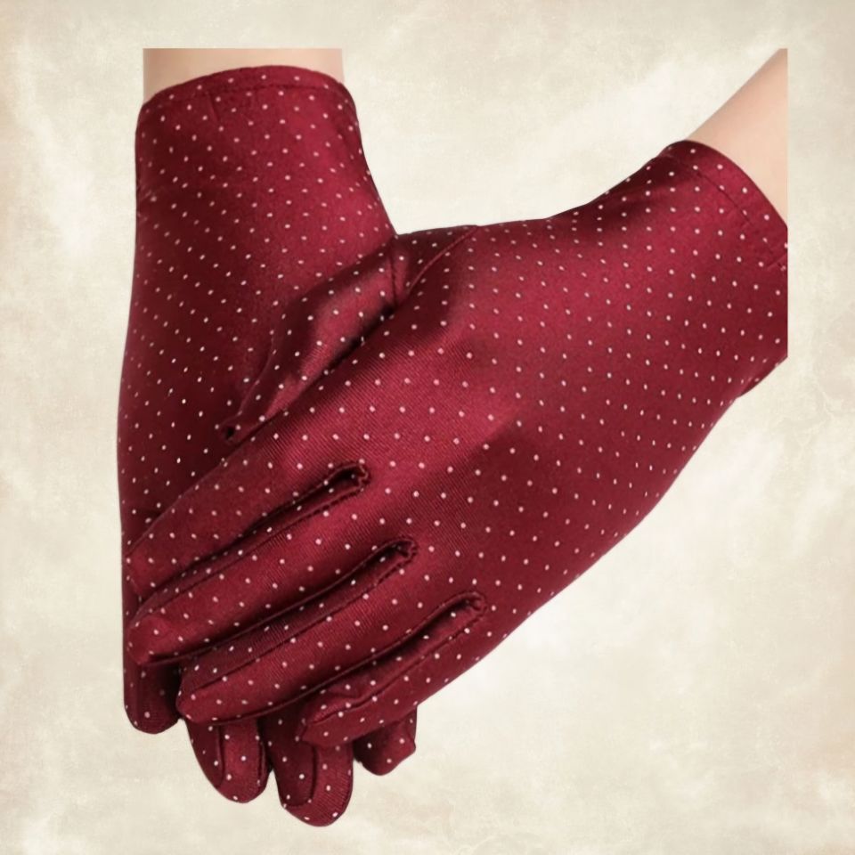 Opera Bordo Renk Puantiyeli Saten Eldiven