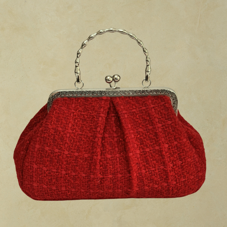 Antik Model Koyu Kırmızı Renk gümüş Metal Kumaş Tasarım Çanta