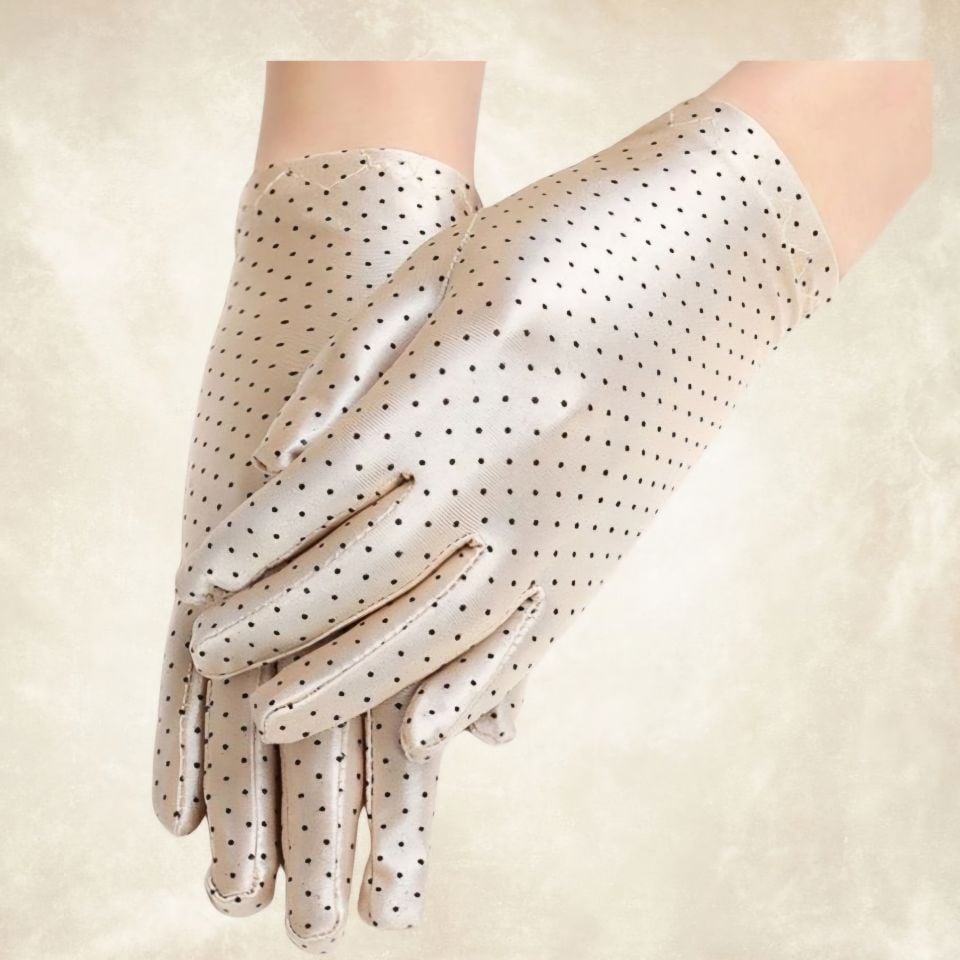 Opera Bej Renk Puantiyeli Saten  Eldiven