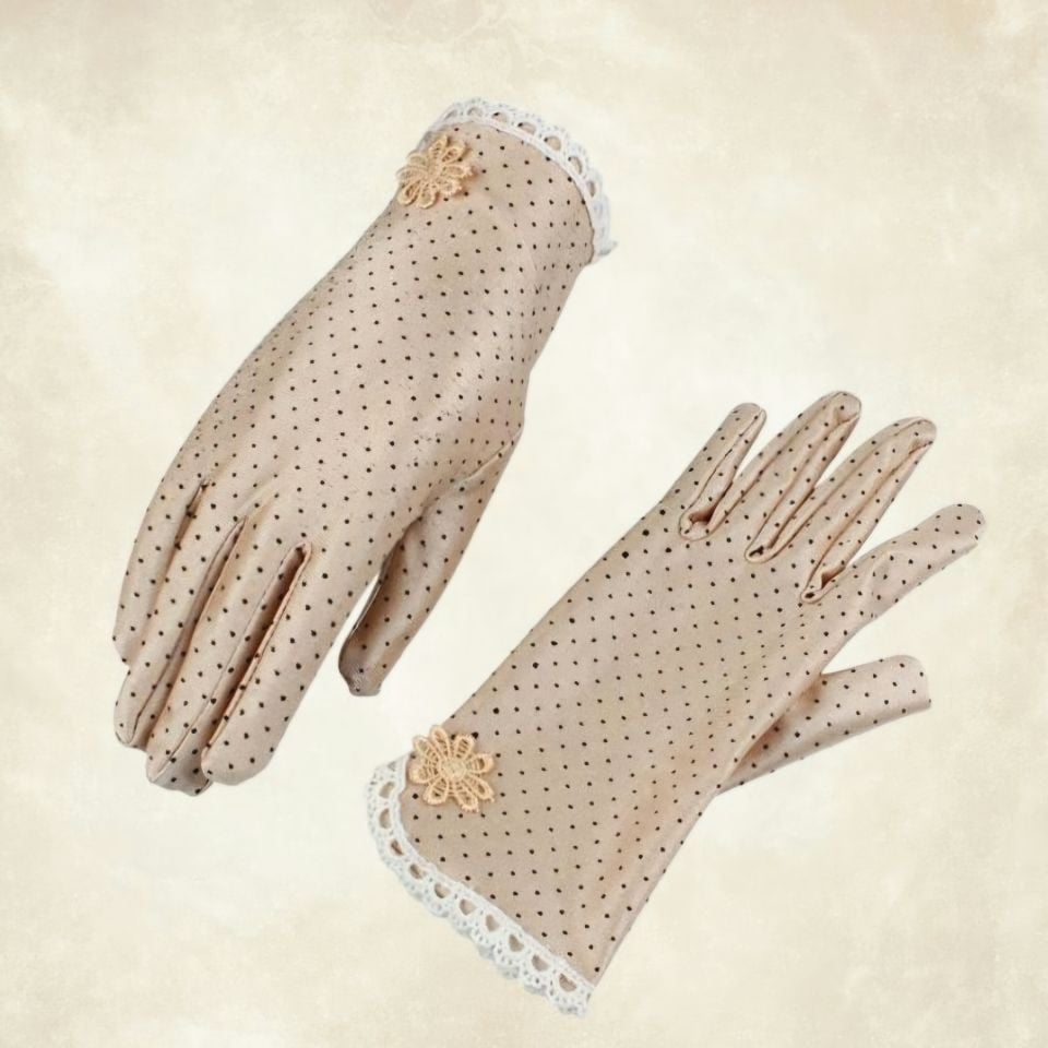 Opera Bej Renk Puantiyeli Biyeli Saten Eldiven