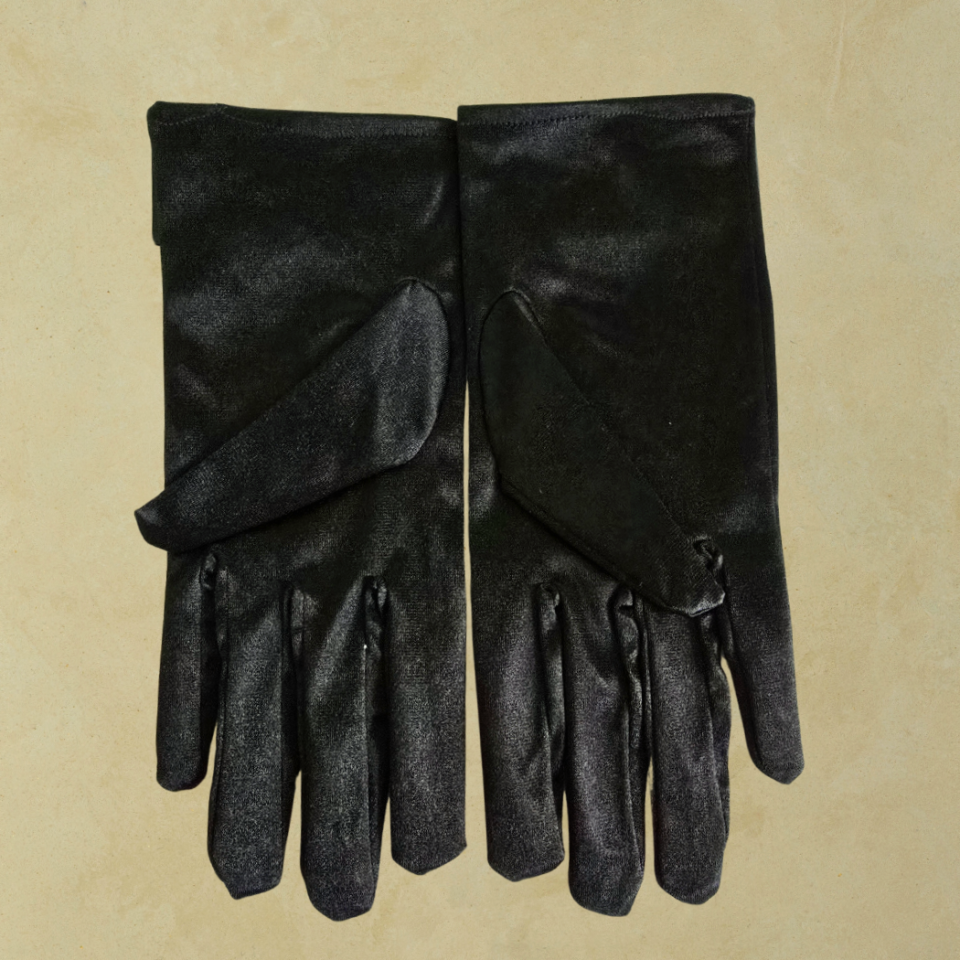 Düşes Siyah İncili İpek Saten Eldiven