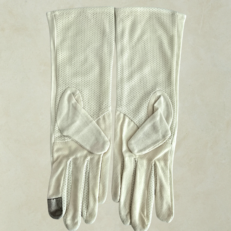 Krem Renk Bilek Boy Üstü Pamuklu Kumaş Sürüş Eldiveni