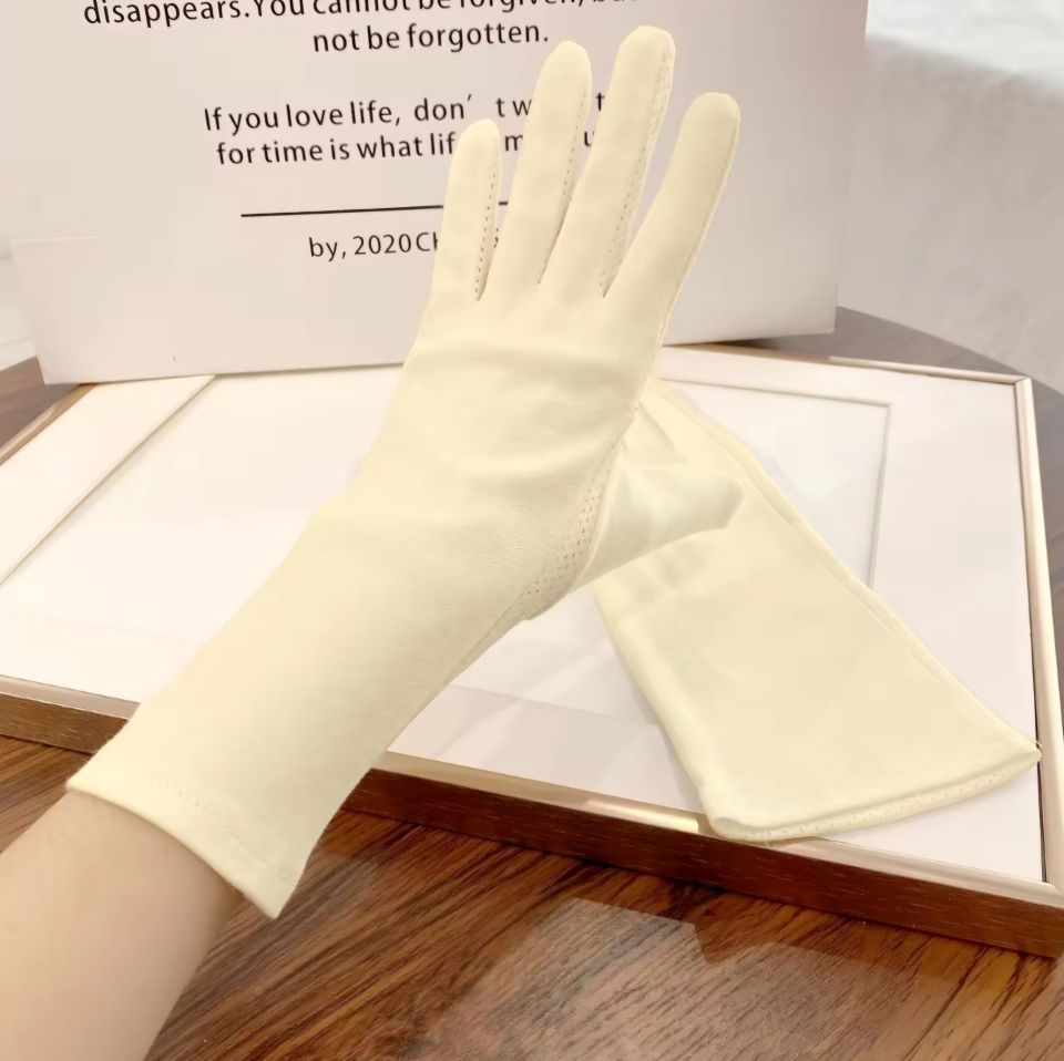 Krem Bilek Boy Üstü Pamuklu Kumaş Sürüş Eldiveni