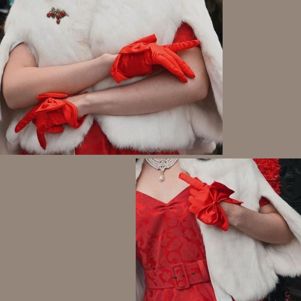 Düşes Kırmızı Fiyonklu İpek Saten Eldiven