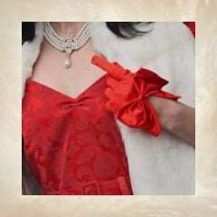 Düşes Kırmızı Fiyonklu İpek Saten Eldiven