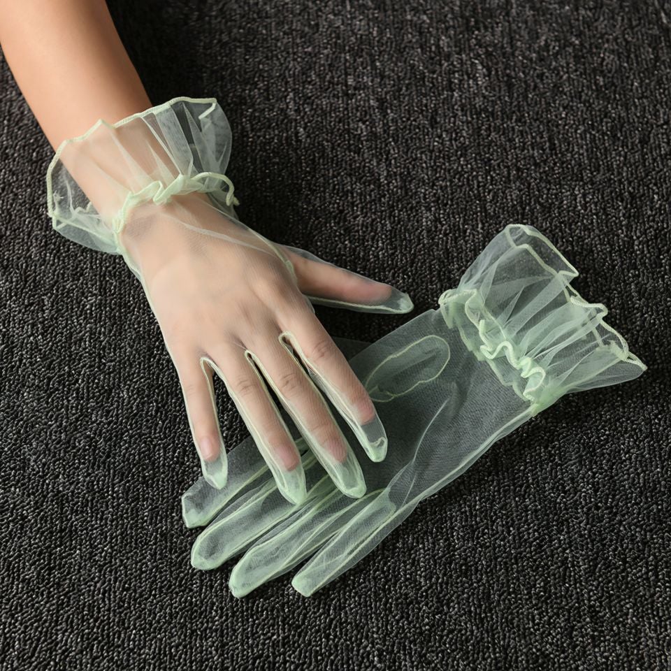 Leydi Mint Yeşil Renk Organze Eldiven