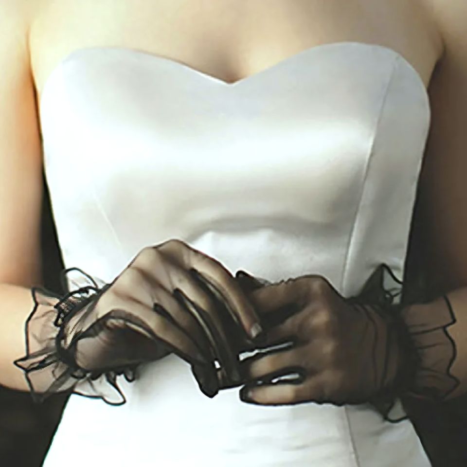 Leydi Siyah Renk Organze Eldiven