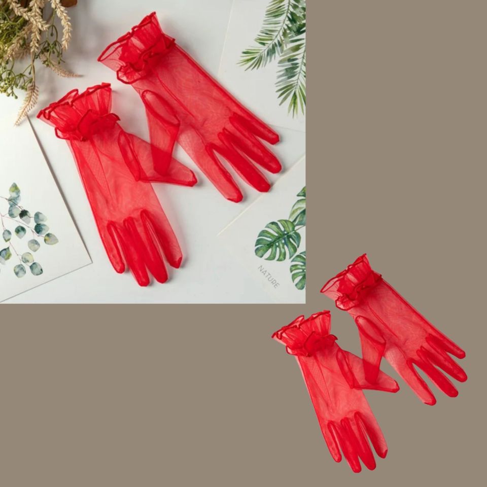 Leydi Kırmızı Organze Eldiven