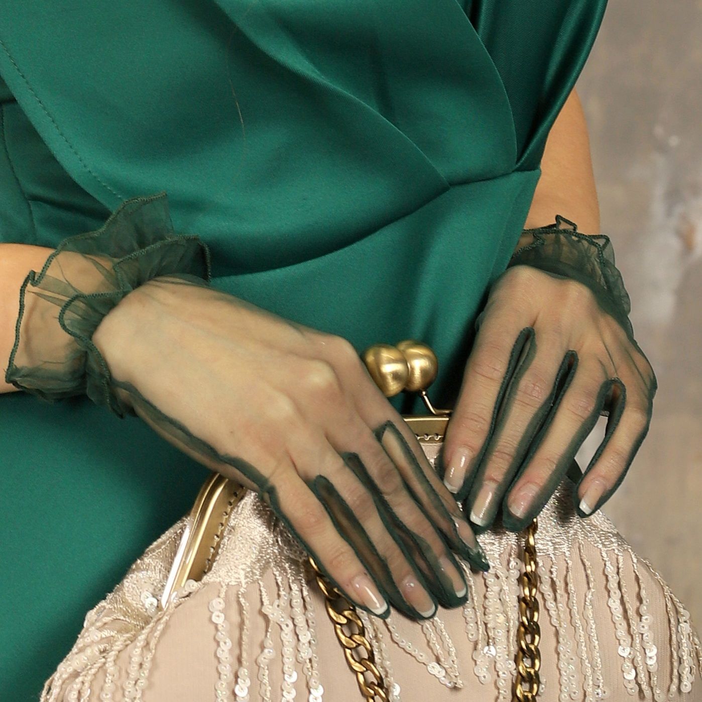 Leydi Yeşil Organze Eldiven