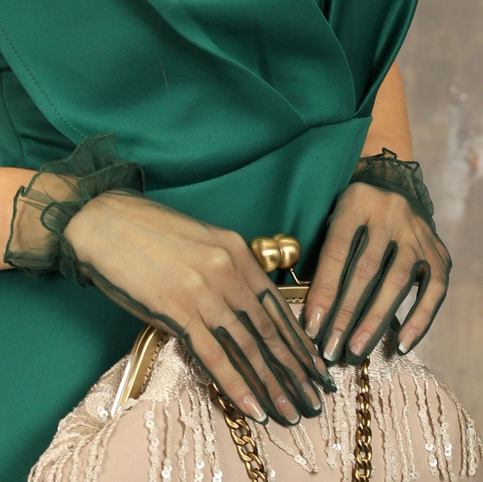 Leydi Yeşil Organze Eldiven