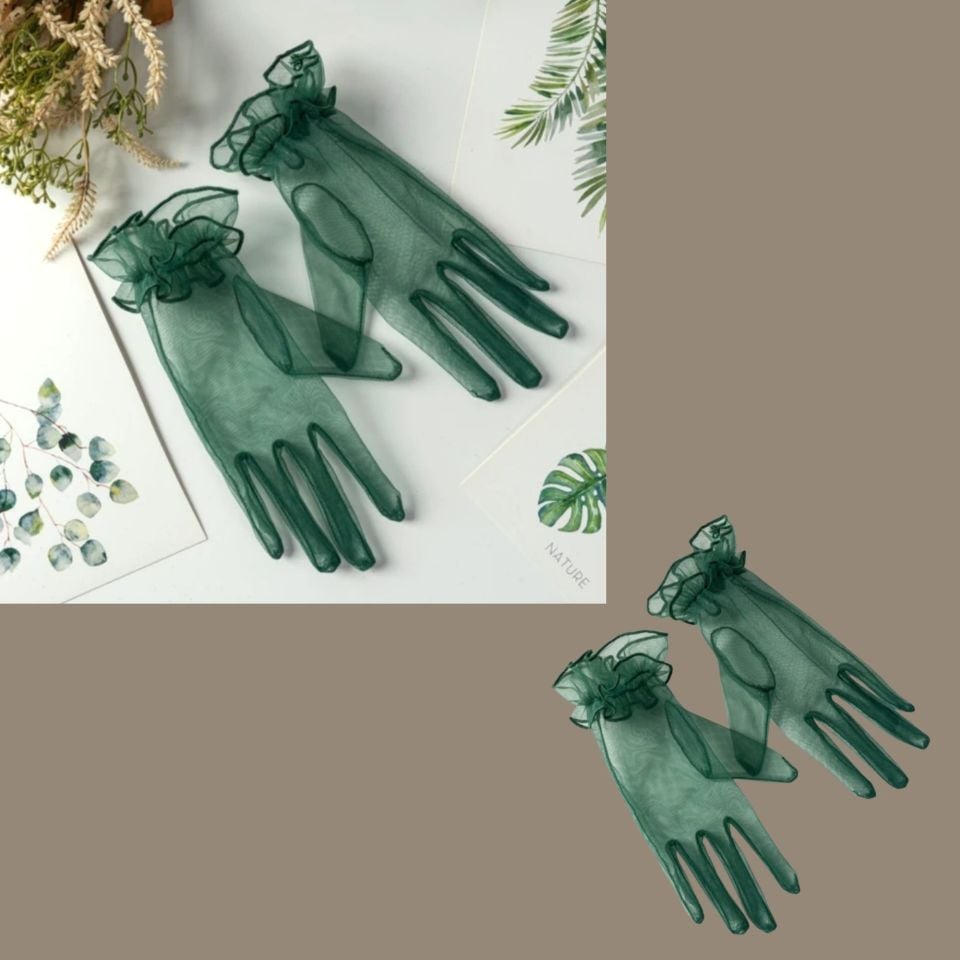 Leydi  Yeşil Renk Organze  Eldiven