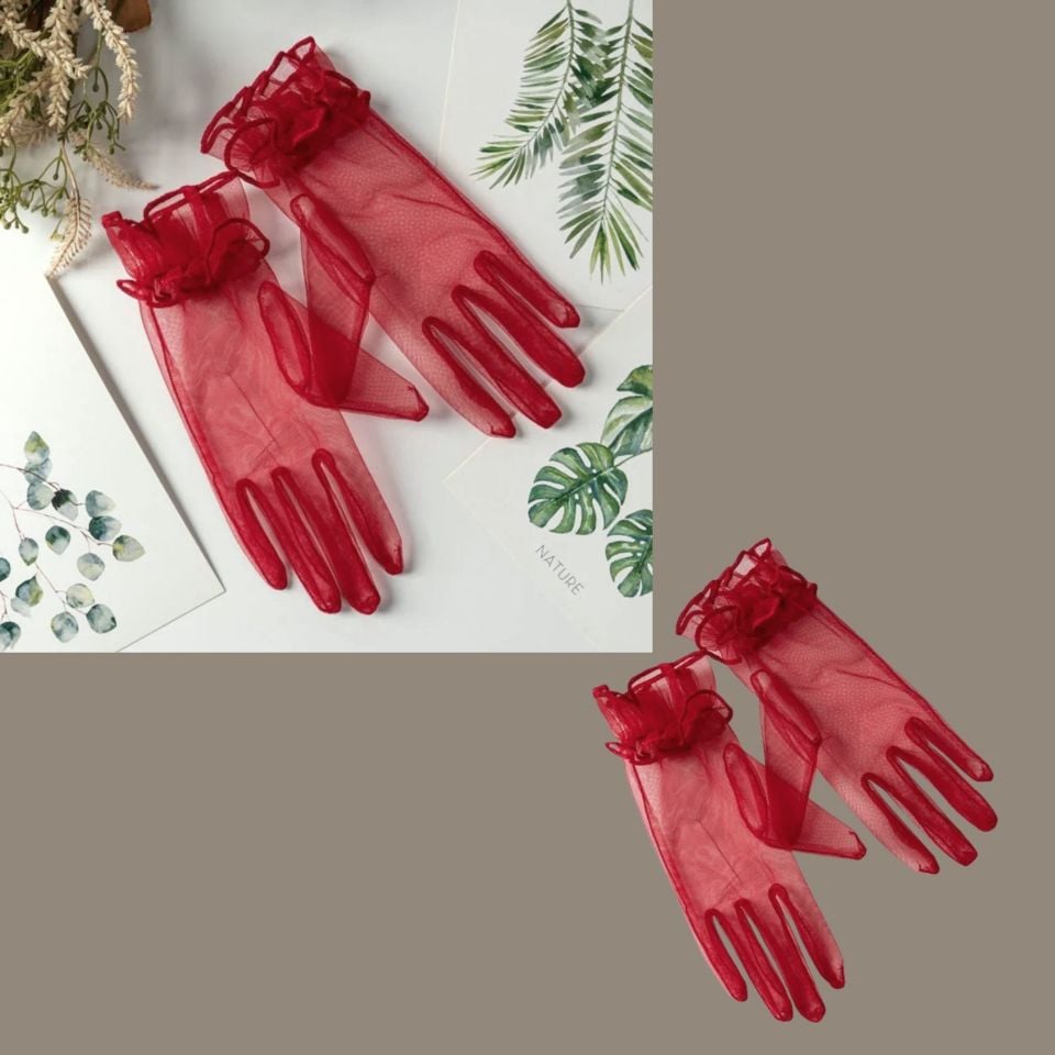 Leydi Bordo Renk Organze  Eldiven