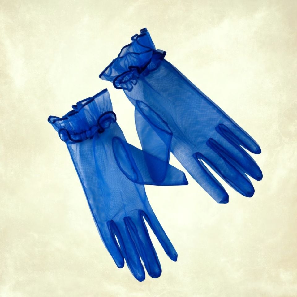 Leydi Saks Mavi Renk Organze  Eldiven