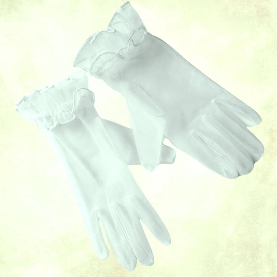 Leydi Beyaz Renk Organze  Eldiven