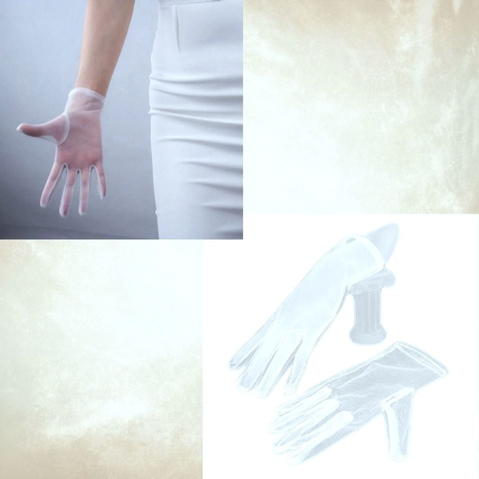 Leydi İnci  Beyaz Organze  Eldiven