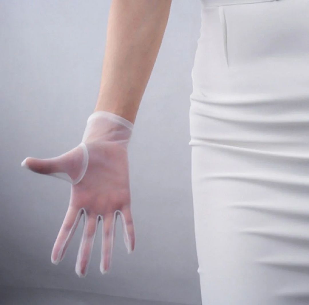 Leydi İnci  Beyaz Organze  Eldiven