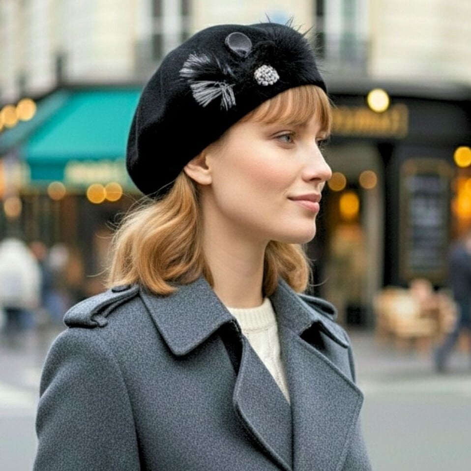 Amata Siyah Renk Ressam Bere Yetişkin Boy L Beden