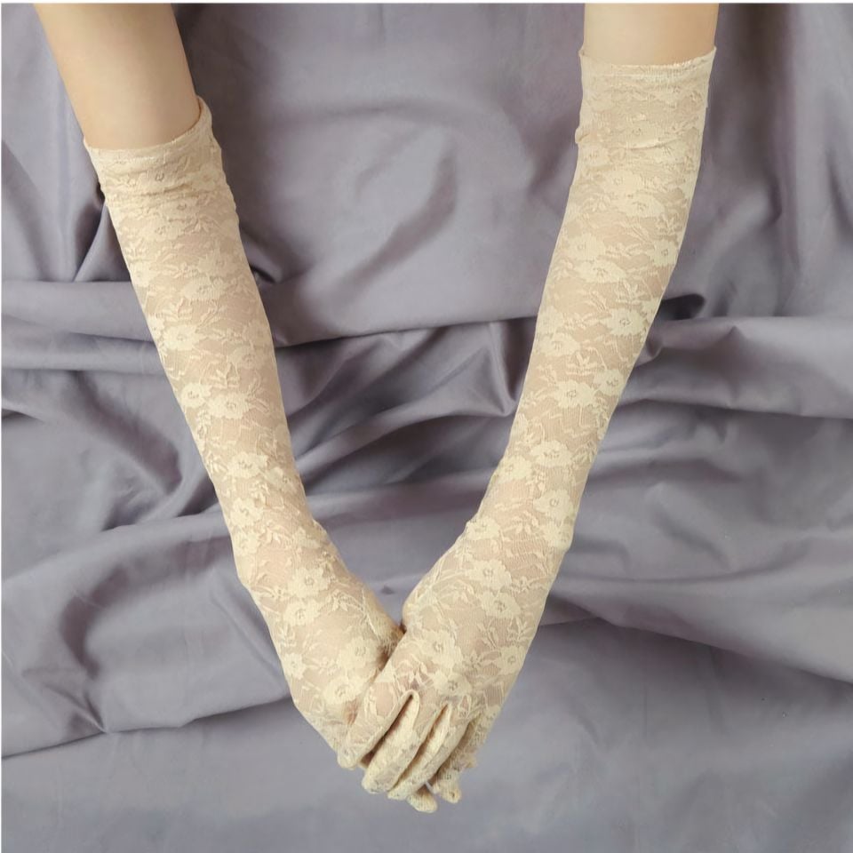 Barones Capicino Renk Desenli Dantel Eldiven 50 cm