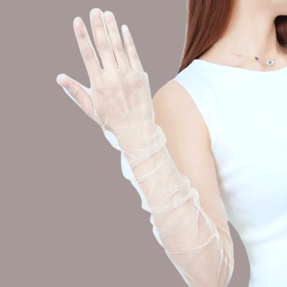 Leydi Beyaz Organze Eldiven 60 cm