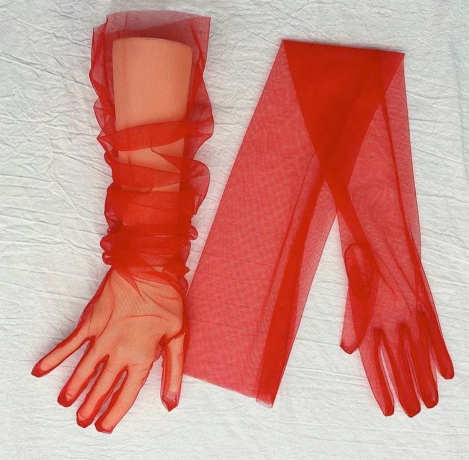 Leydi Kırmızı Renk Organze Eldiven 60 cm
