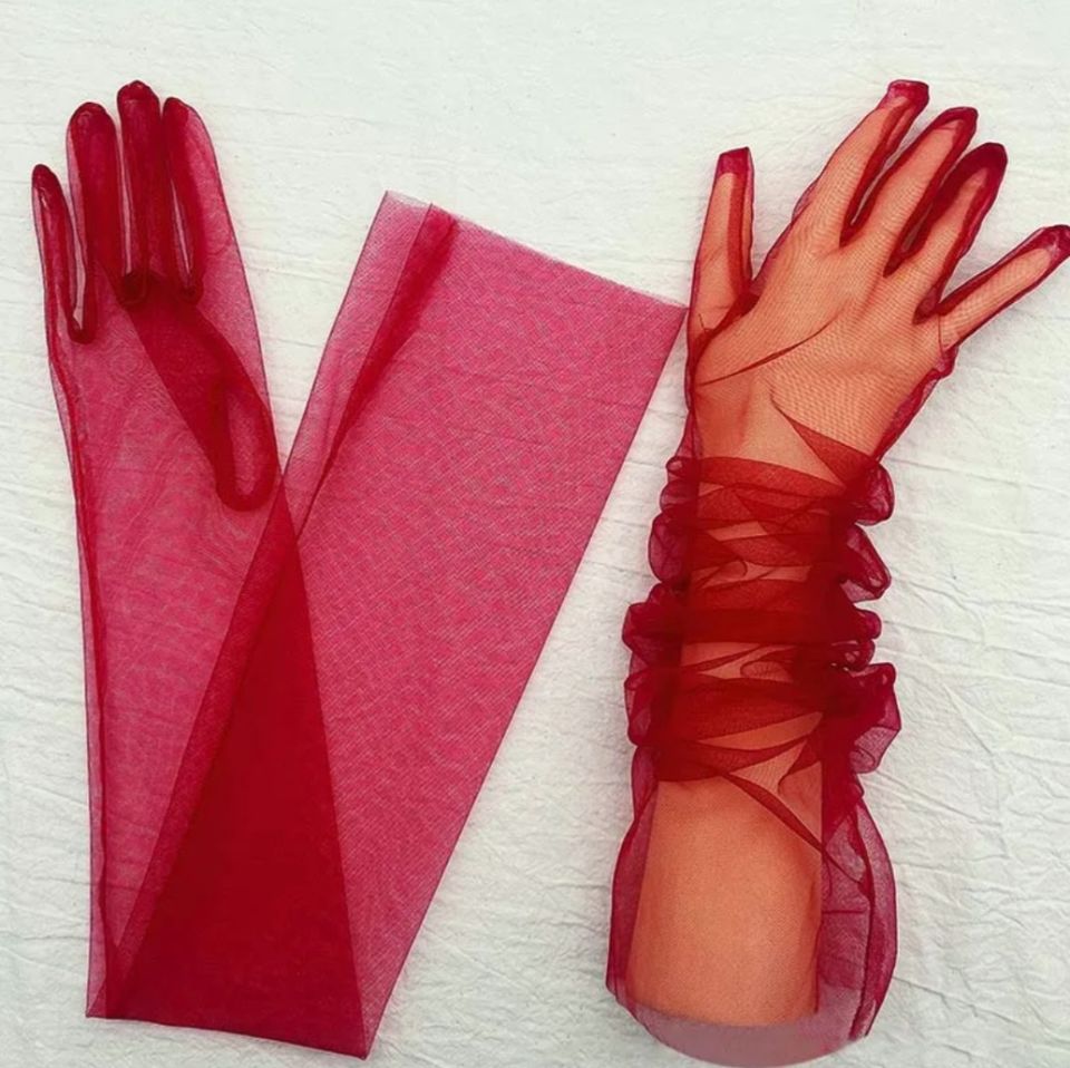 Leydi Bordo Organze Eldiven 60 cm