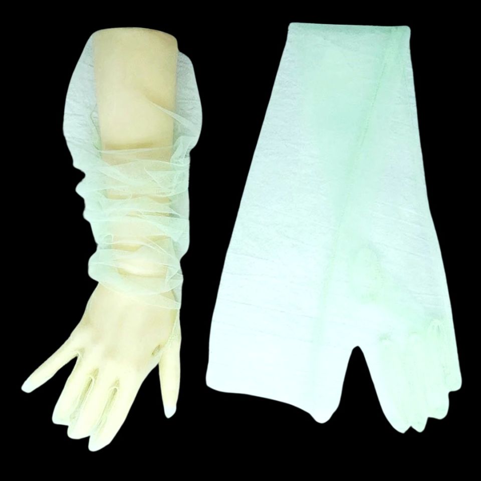 Leydi Mint Yeşil Renk Organze Eldiven 60 cm