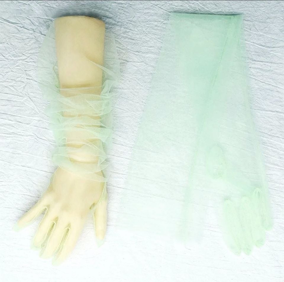 Leydi Mint Yeşil Renk Organze Eldiven 60 cm