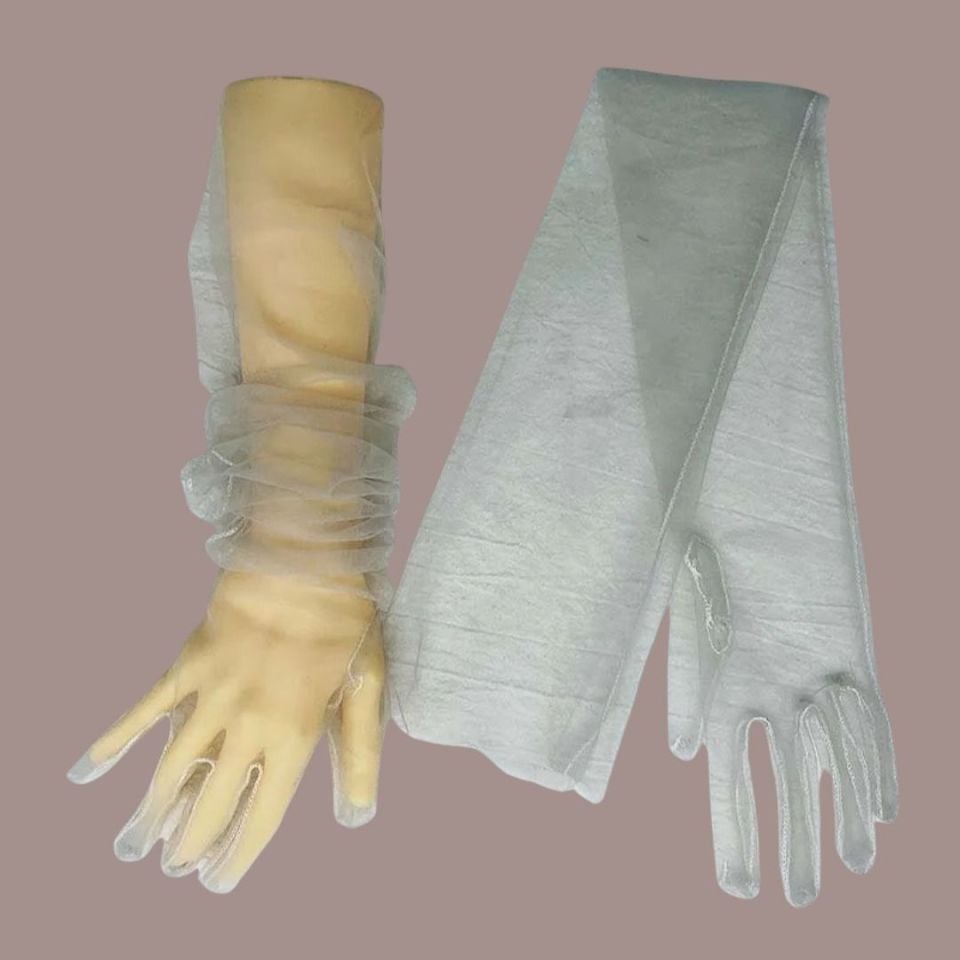 Leydi  Gri Renk Organze Eldiven 60 cm