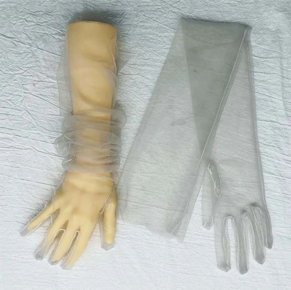 Leydi Gri Organze Eldiven 60 cm