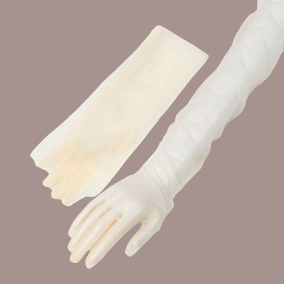 Leydi Şampanya Renk Organze Eldiven 60 cm