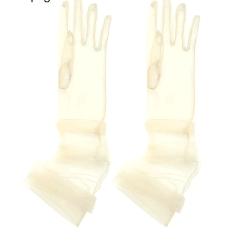 Leydi Şampanya Renk Organze Eldiven 60 cm