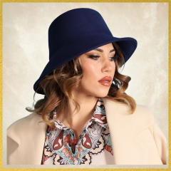 Vafara Asimetrik Lacivert Renk Kaşe Kumaş Şapka