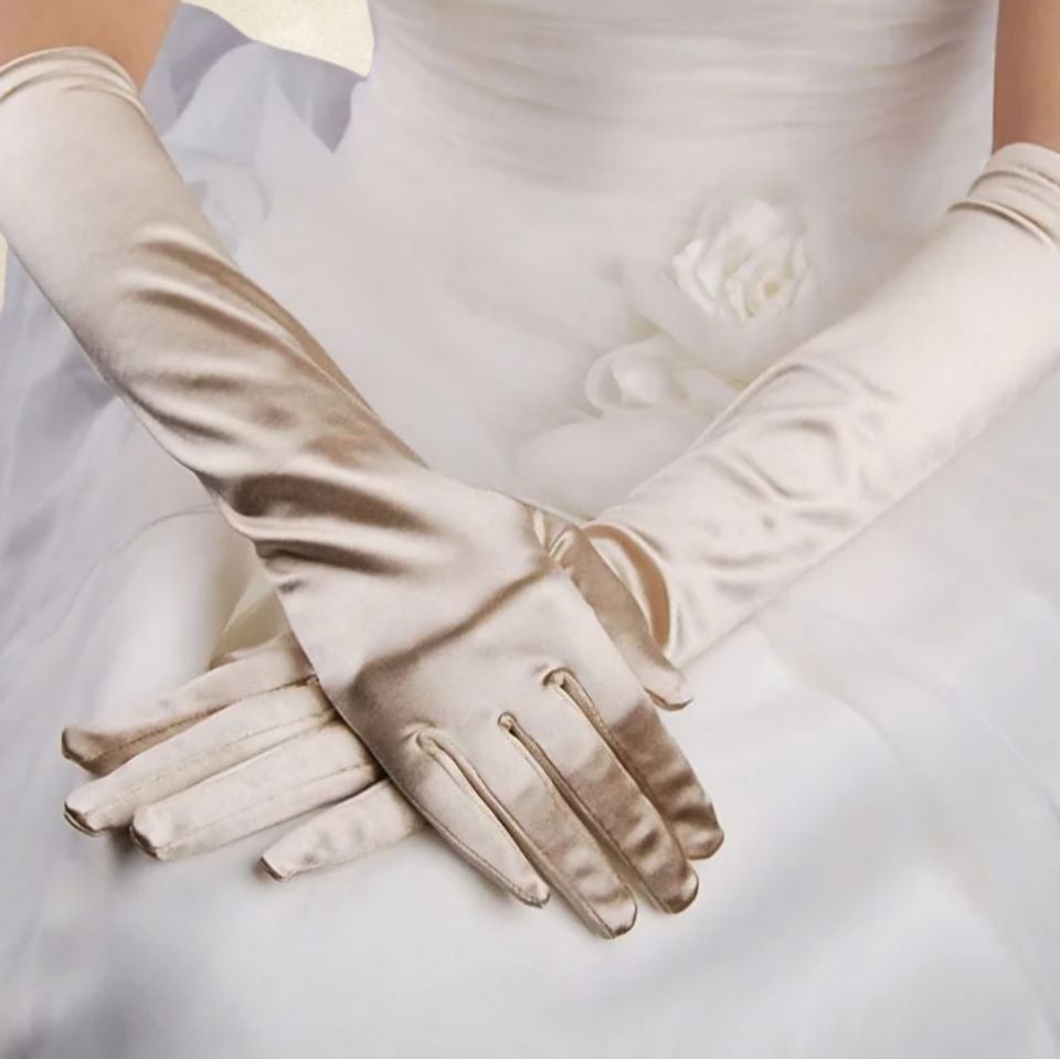 Opera Şampanya Renk  İpek Saten Eldiven 38 cm