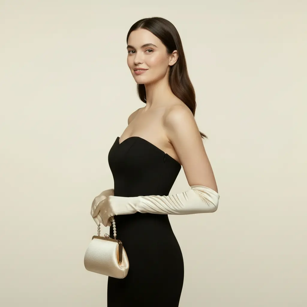 Opera Şampanya İpek Saten Eldiven 38 cm