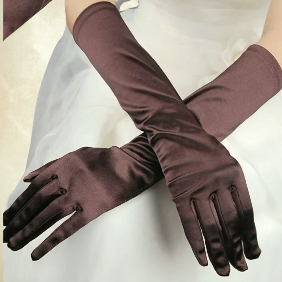 Opera Kahverengi Renk İpek Saten Eldiven 38 cm