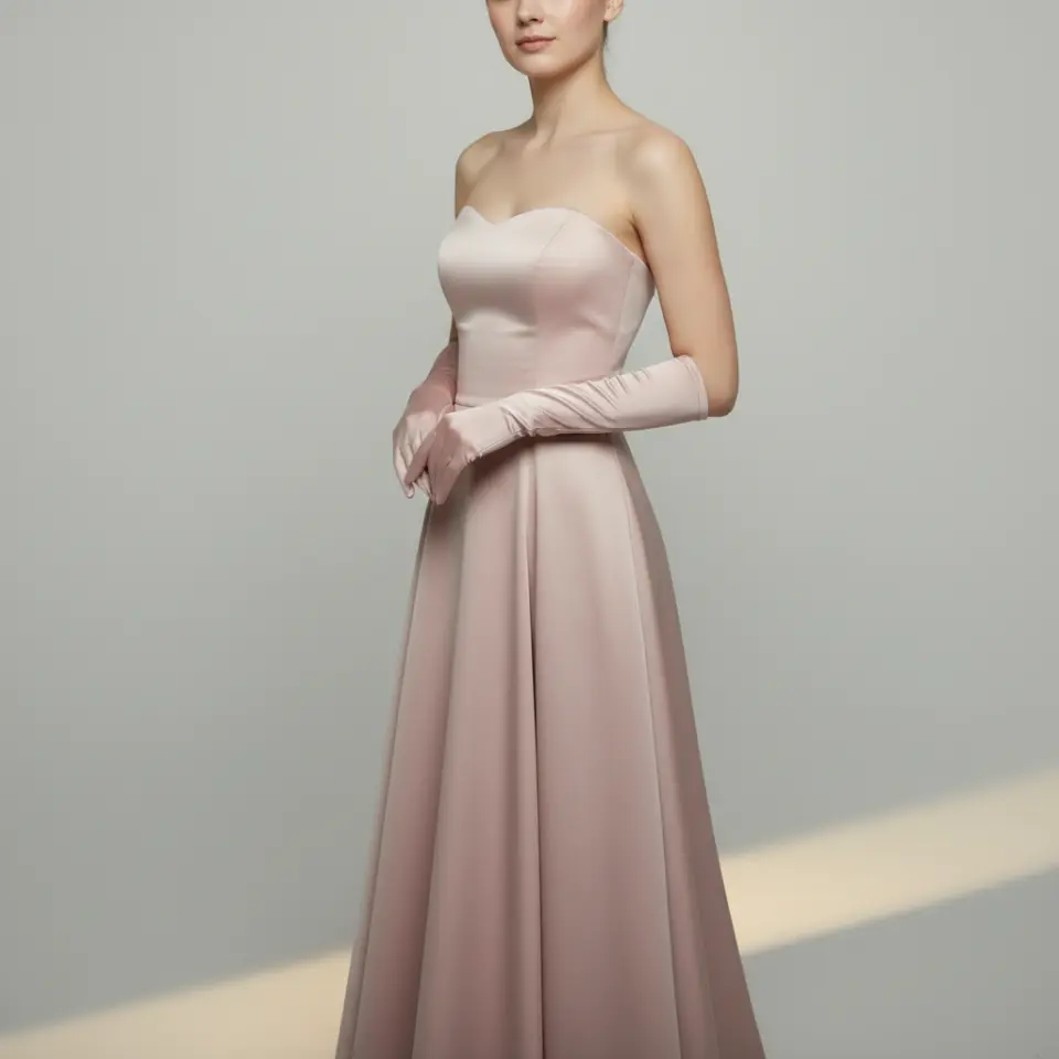 Opera Pembe İpek Saten Eldiven 38 cm