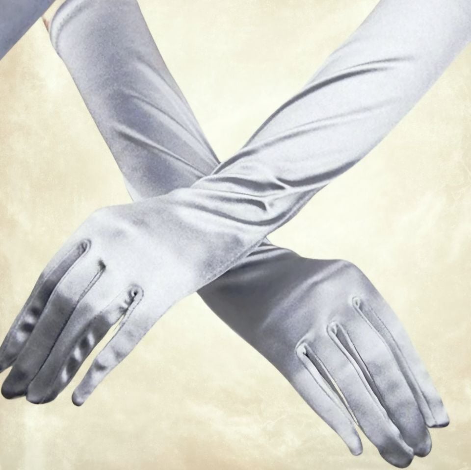 Opera Gümüş Gri Renk İpek Saten  Eldiven 38 cm