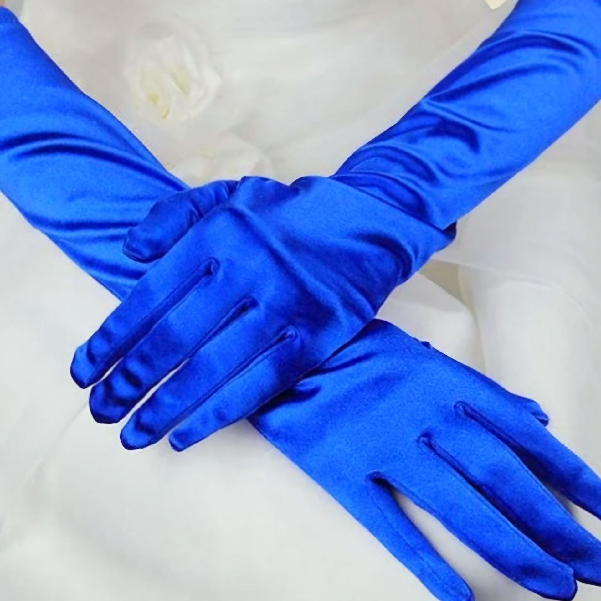 Opera Saks Mavi İpek Saten Eldiven 38 cm