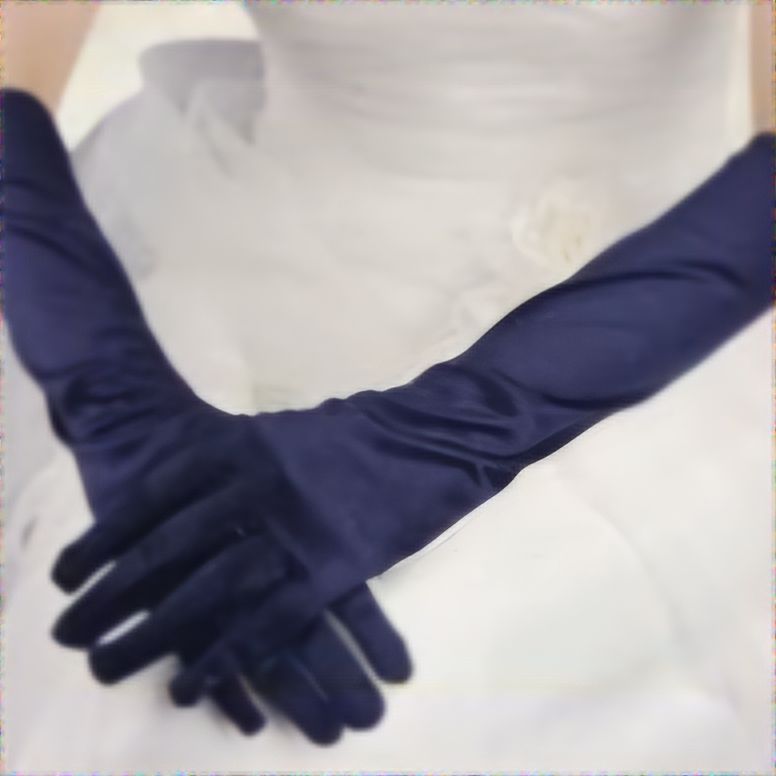 Opera Lacivert Renk İpek Saten Eldiven 38 cm